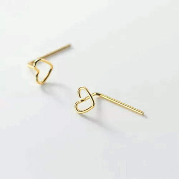 QQTDFG 925 Sterling Silver Simple Heart Stud Hook Earrings Women Jewelry A1940-Gold