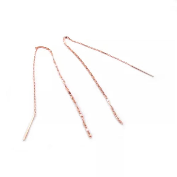 QQTDFG 925 Sterling Silver Simple Threader Earrings Thread Long Dangle Earrings A1621-Rose gold