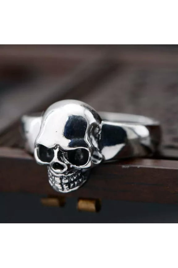 925 Sterling Silver Skull Gothic Skeleton Skull Biker Ring Men A3188-10.25