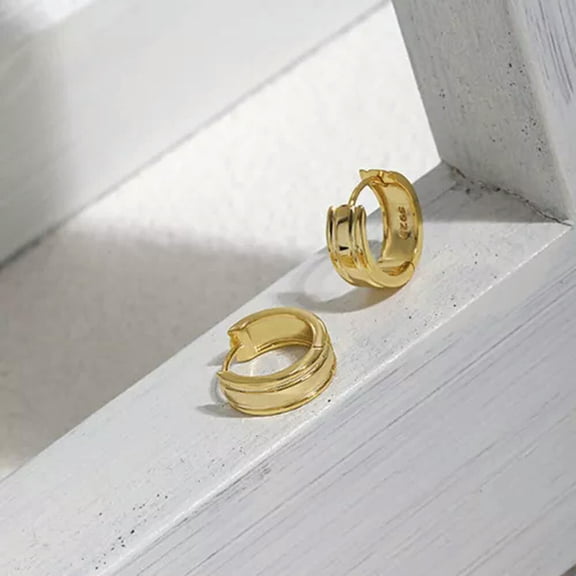 QQTDFG 925 Sterling Silver Square Wide Hoop Earrings F1062-Gold-6 mm