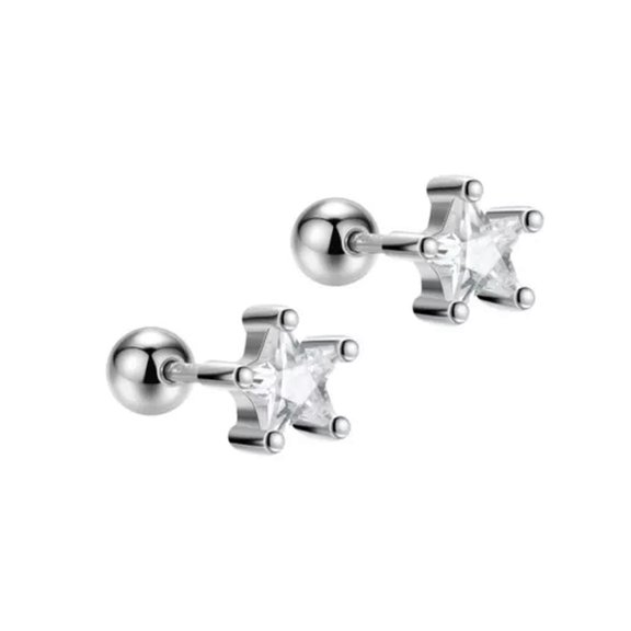 QQTDFG 925 Sterling Silver Star Cz Crystal Stud Earrings A4377-Silver-5 mm