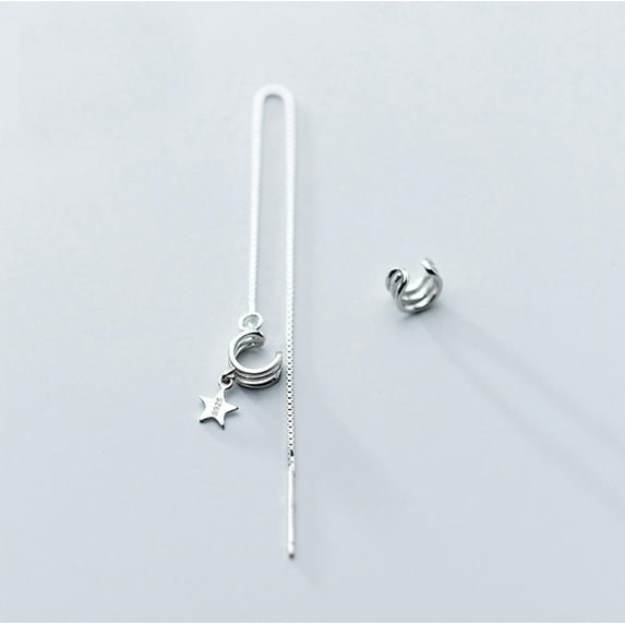 QQTDFG 925 Sterling Silver Star Threader Thread Line Cuff Earrings Women A1924-default