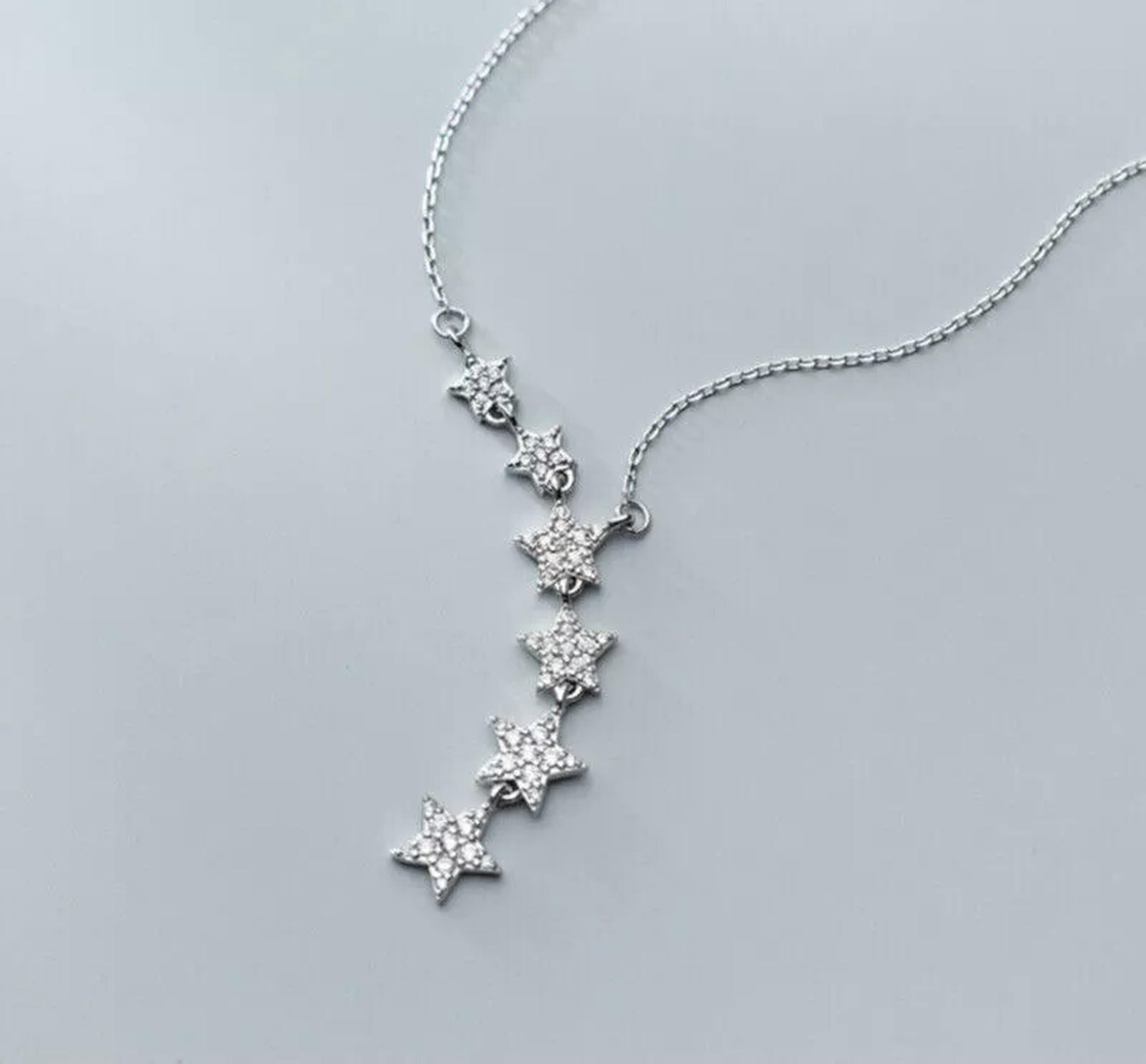 QQTDFG 925 Sterling Silver Stars CZ Pendant Lariat Y Choker Necklace A2625-default
