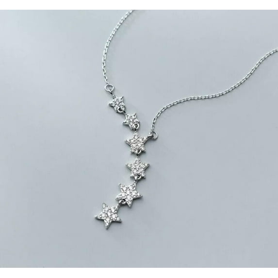 QQTDFG 925 Sterling Silver Stars CZ Pendant Lariat Y Choker Necklace A2625-default