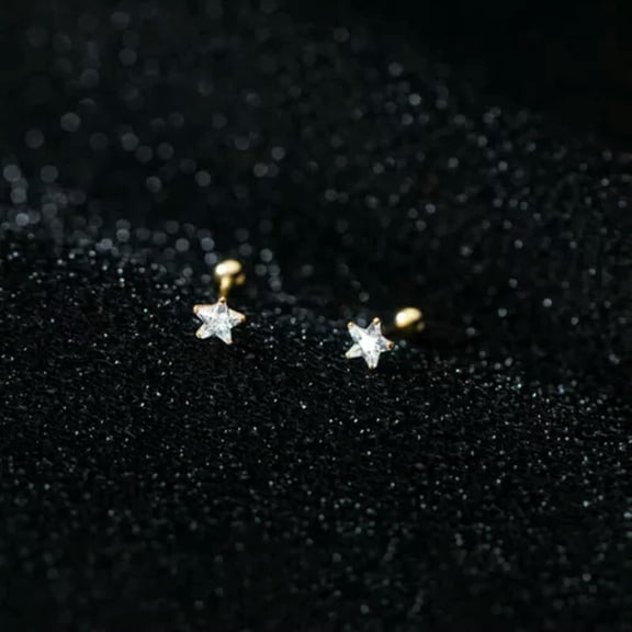 QQTDFG 925 Sterling Silver TINY Star CZ Trauge Helix Screw Back Stud Earrings A1030-Gold