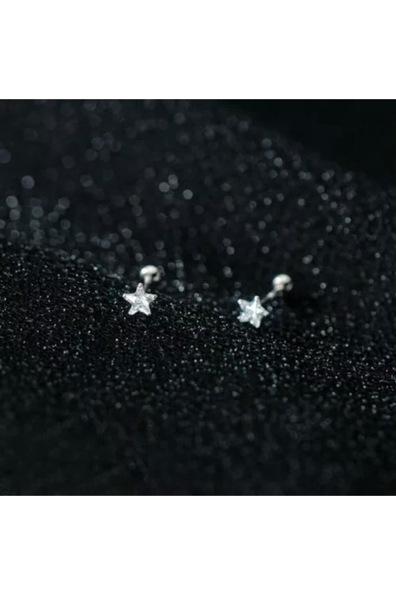 925 Sterling Silver TINY Star CZ Trauge Helix Screw Back Stud Earrings A1030-Silver