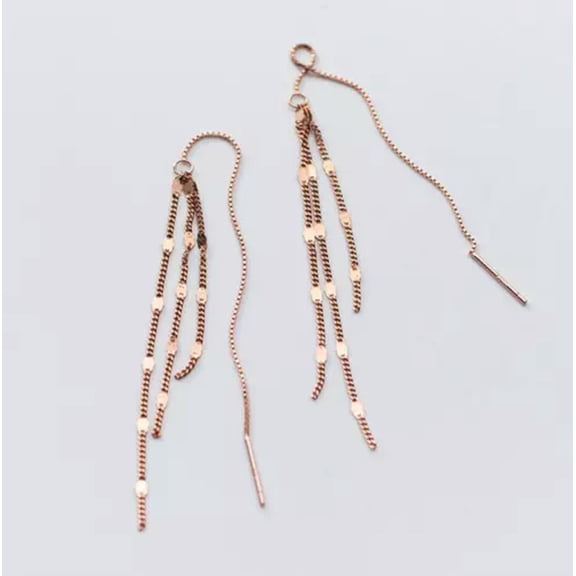 QQTDFG 925 Sterling Silver Tassel Threader Thread Line Earrings Jewelry A1729-Rose Gold