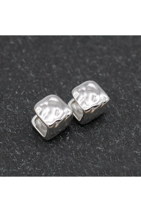 925 Sterling Silver Textured Wide Square Cube Huggie Hoop Earrings A4408-default