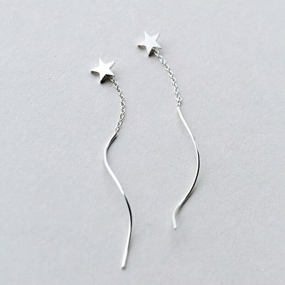 QQTDFG 925 Sterling Silver Threader Star Ear Thread Through Pull Through Earrings A1351-default