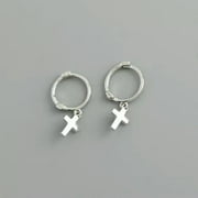 QQTDFG 925 Sterling Silver Tiny Cross Charm Helix Tragus Hoop Drop Earrings F0109-Silver
