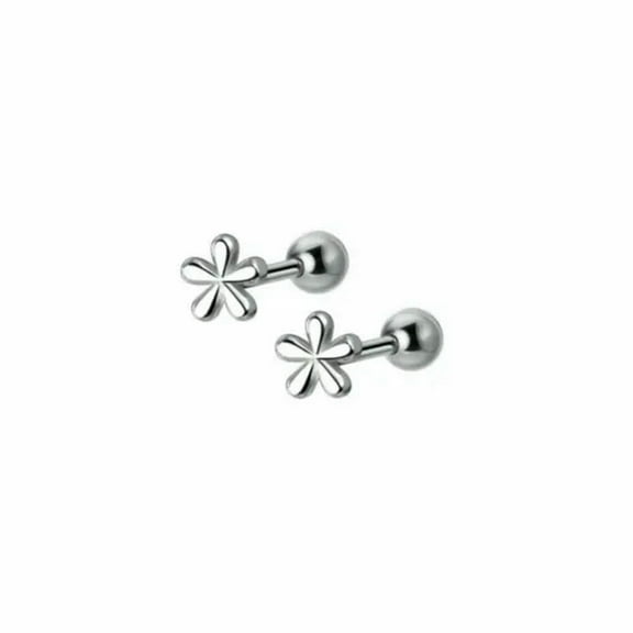 QQTDFG 925 Sterling Silver Tiny Flower Stud Screw Back Earrings A4189-Silver