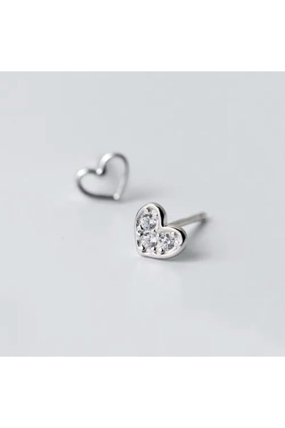 925 Sterling Silver Tiny Hearts CZ Stud Earrings A1681-Silver