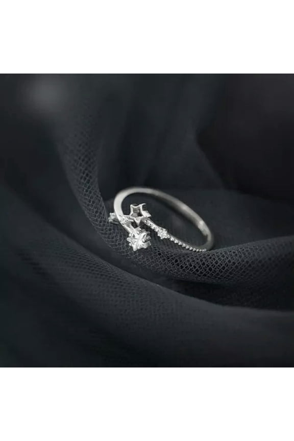 925 Sterling Silver Tiny Star Dainty Thin Pinkie Ring Adjustable A3196-Silver-5