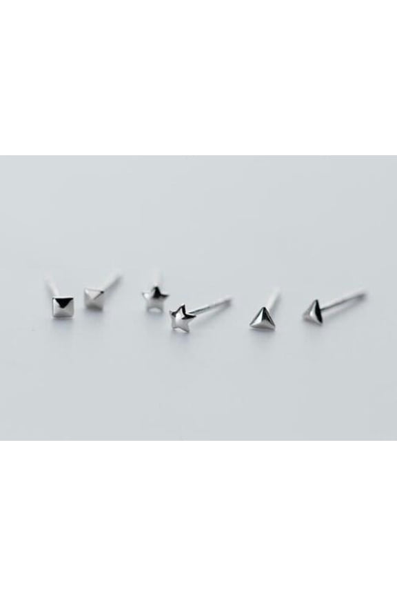 925 Sterling Silver Tiny Triangle Star Helix Ear Stud Post Earrings A1158-A+B+C, 3 pairs