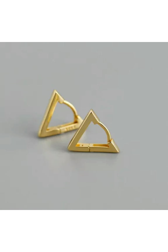 925 Sterling Silver Triangle Shaped Huggie Hoop Earrings A4159-Gold