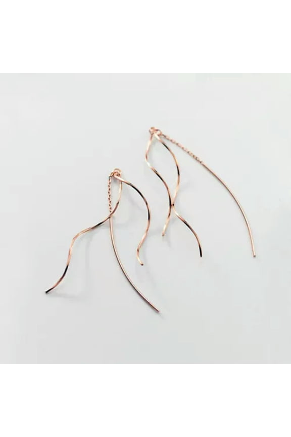 925 Sterling Silver Twisted Waves Ear Threader Thread Through Earrings A4333-Rose Gold