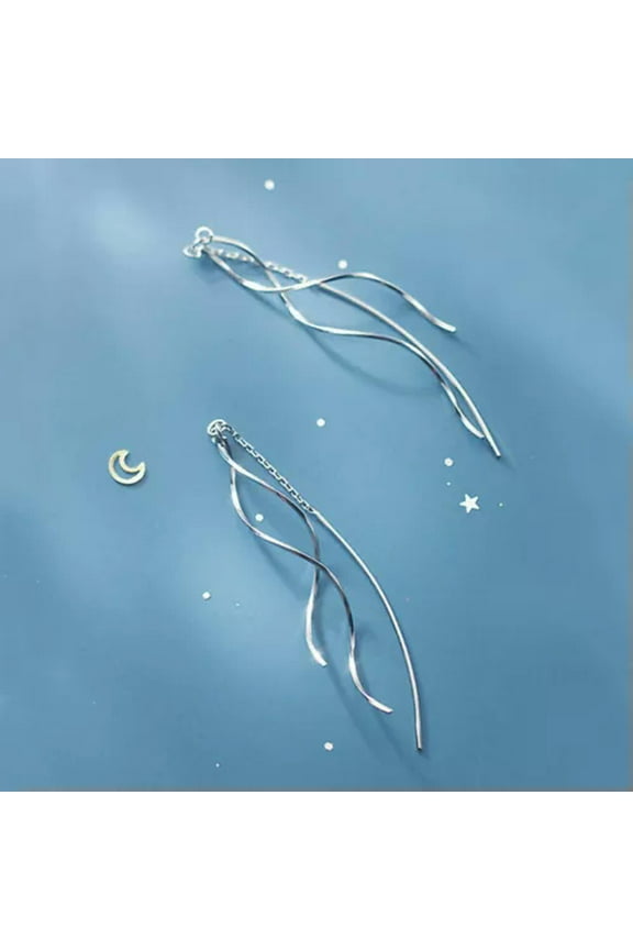 925 Sterling Silver Twisted Waves Ear Threader Thread Through Earrings A4333-Silver