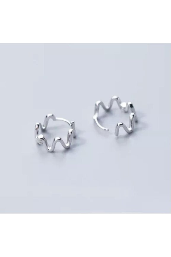 925 Sterling Silver Wavy Line small Huggie Hoop Earrings A1668-Silver