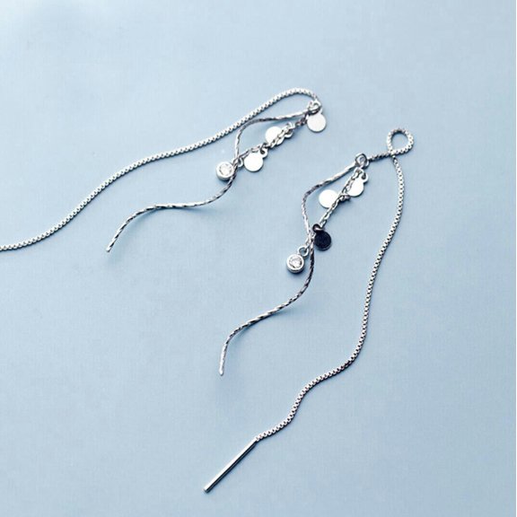 QQTDFG 925 Sterling Silver Wavy Tassel Threader Line Earrings Women A1420-default