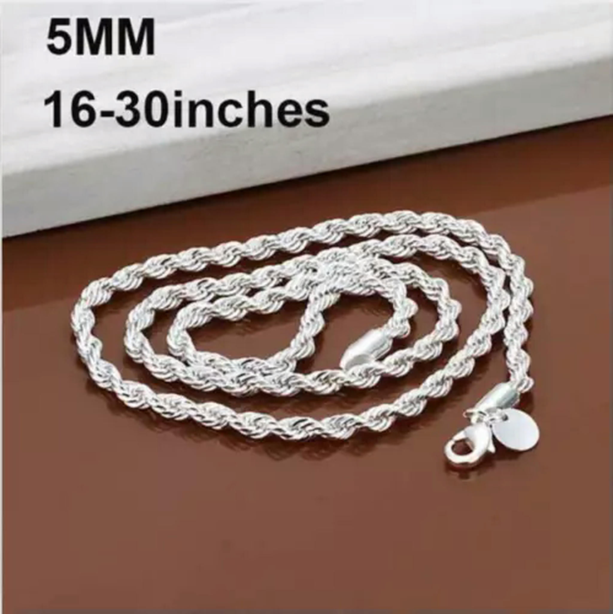 QQTDFG 925 Sterling Solid Silver 4MM Twisted Rope Chain Necklace