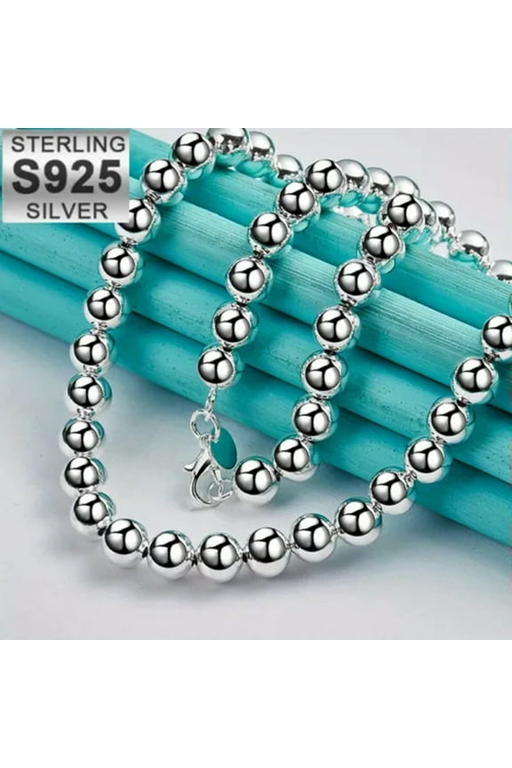 925 Sterling Solid Silver 8MM Hollow Ball Beaded Chain Necklace For Women Man-8MM