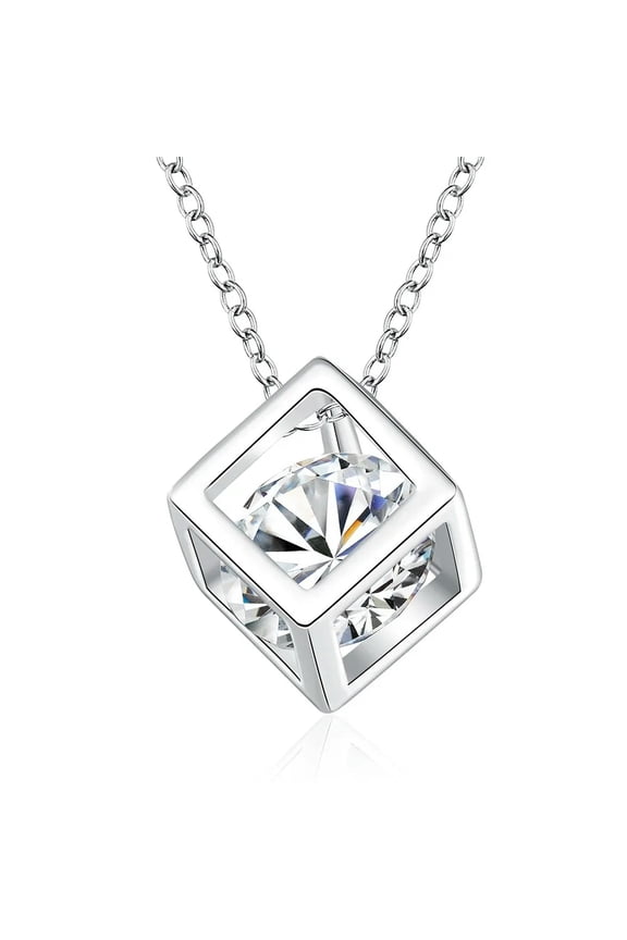 925 Sterling Solid Silver Jewelry Magic Cube Crystal chain Necklace Pendant-default