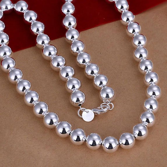 QQTDFG 925Sterling Silver 10MM 20" Large Hollow Buddha Beads Men's Chains Necklace N097-default