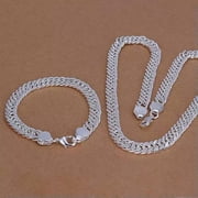 QQTDFG 925Sterling Silver 8mm Dense Mesh Strong Mens Chains Necklace Bracelet Set S141-default