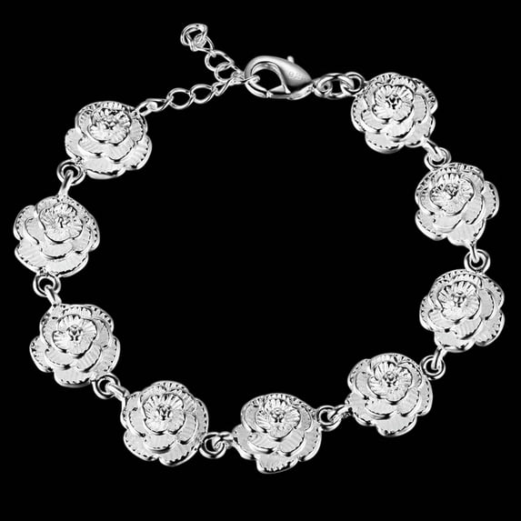 QQTDFG 925Sterling Silver Beautiful Rose Flower Women Bracelet LHY028-default