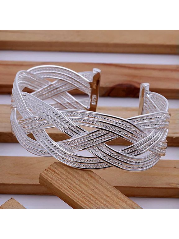925Sterling Silver Big Fish Net Mesh Women's Men's Cuff Bangle Bracelet BY033-default