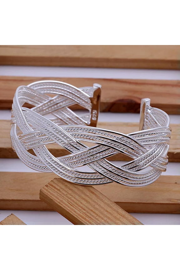 925Sterling Silver Big Fish Net Mesh Women's Men's Cuff Bangle Bracelet BY033-default