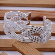 QQTDFG 925Sterling Silver Big Fish Net Mesh Womens Mens Cuff Bangle Bracelet BY033-default