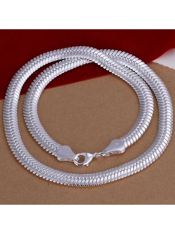 925Sterling Silver Fashion Jewelry 10MM Flat Snake Men Women Necklace 20" NY209-default