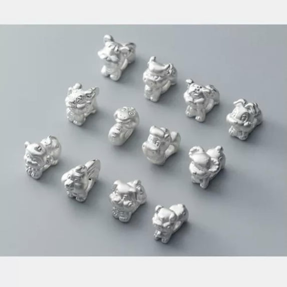 QQTDFG 999 Sterling Silver Lovely Oriental Zodiac DIY Bracelet Charm Bead A2990-C - Tiger (1 pc)