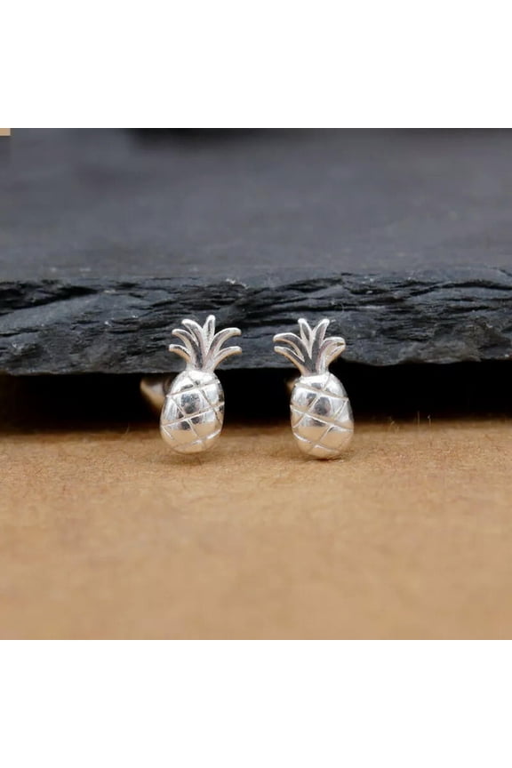 999 Sterling Silver Pineapple Stud Earrings A4224-default