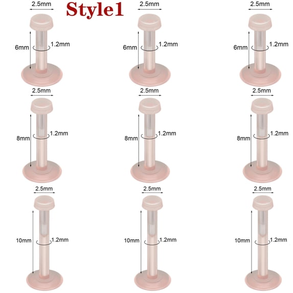 QQTDFG 9Pcs Acrylic Lip Rings Stud Earrings Nose Retainer Tragus Helix Labret Piercing-Style 1-16g (1.2mm)-2.5mm Top