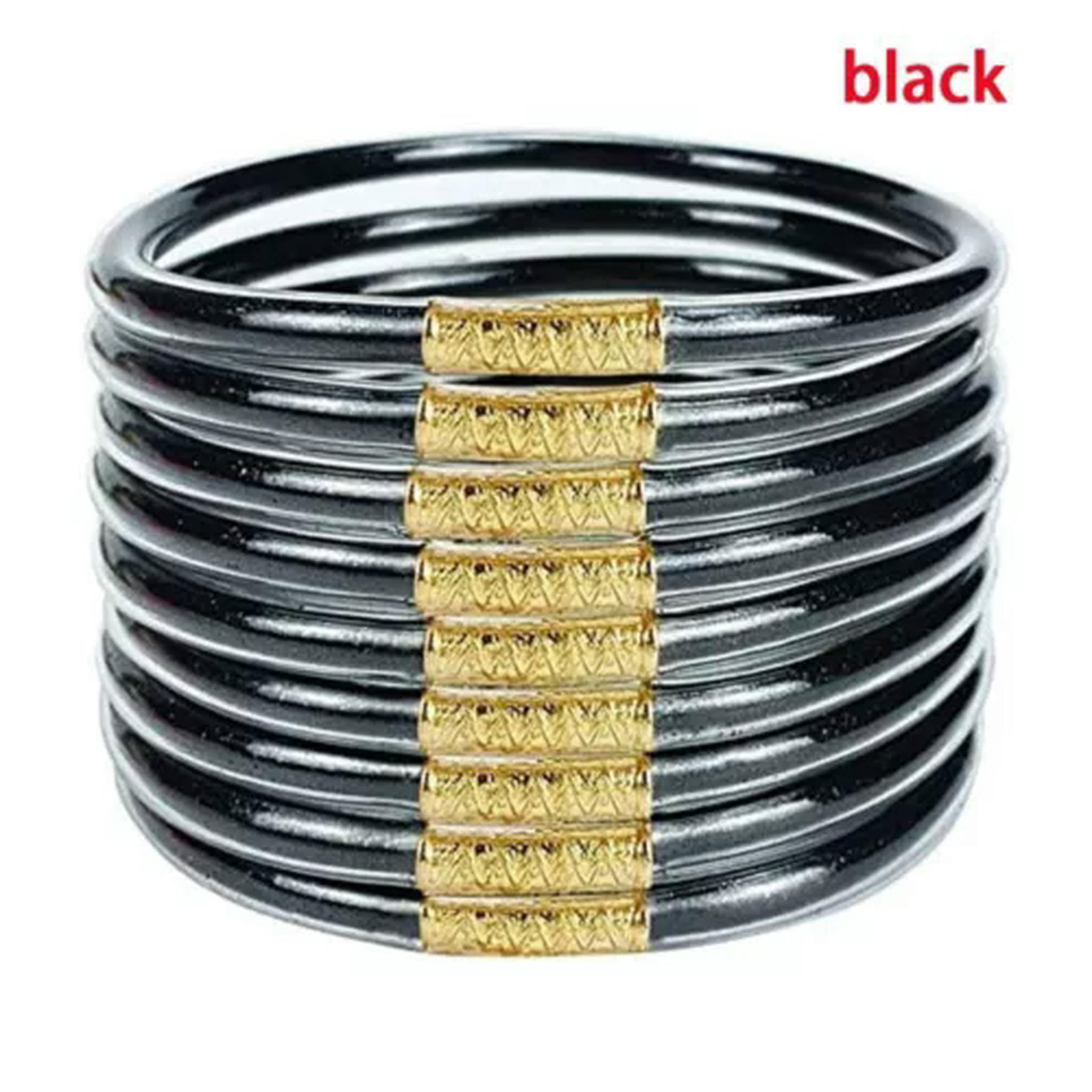 YBMYCM 9PCS Glitter Jelly Bangles Set For Women – Waterproof Silicone Bracelets With Gold Clasp, Multi-Color Pack