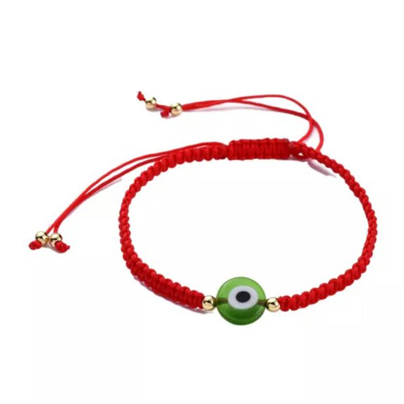 QQTDFG Adjustable Nylon Thread Braided Bead Bracelet Handmade Evil Eye Gold Z143-Green
