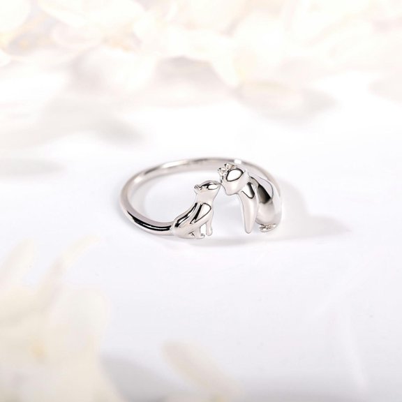 QQTDFG Adjustable Open Finger Ring 925 Sterling Silver Ring Cute Cat Ring Women Jewelry-Style 3