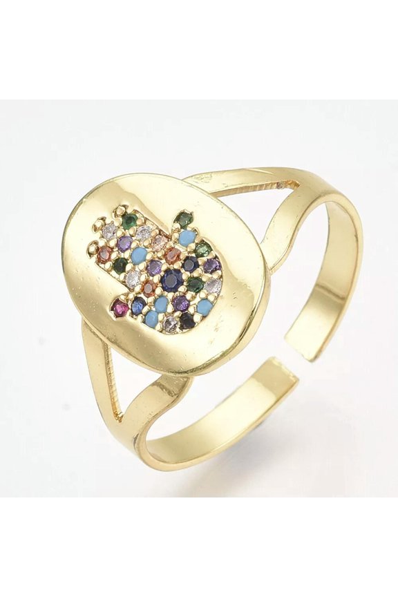 Adjustable Size Pave Cubic Zirconia Ring Religion Hamsa Evil Eye 9mm P12-default