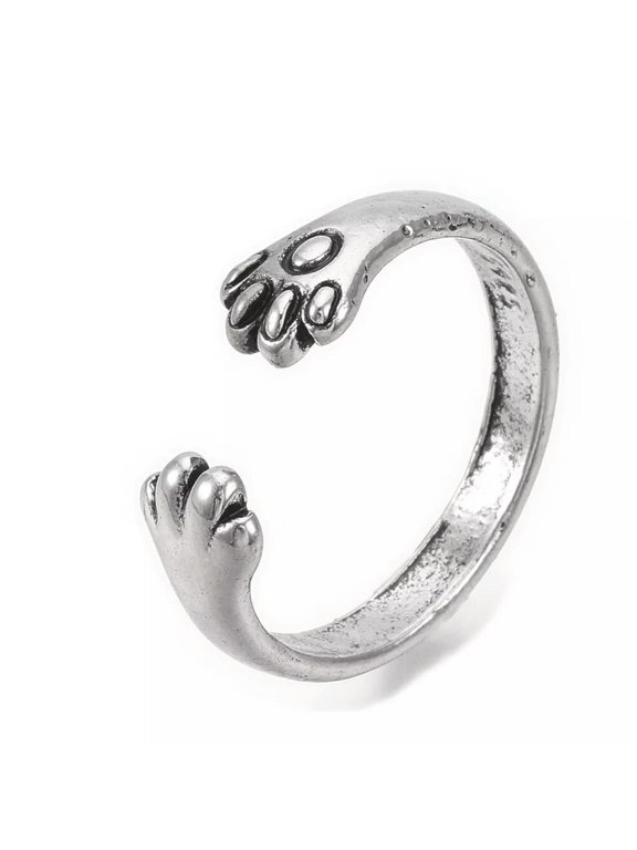 Alloy Cuff Finger Ring Paw Print Antique Silver Size 8 Adjustable 18mm P462-default