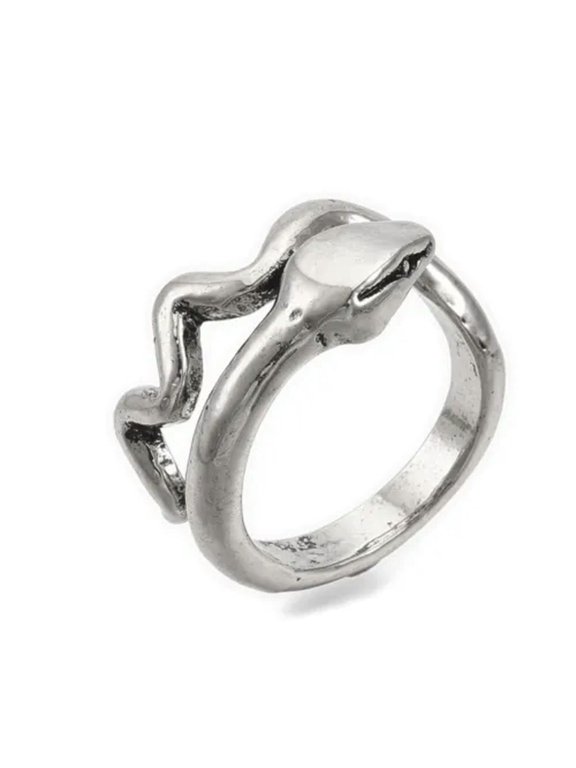 Alloy Cuff Finger Ring Snake Antique Silver Black Size 7 Adjustable 17mm P466-Silver