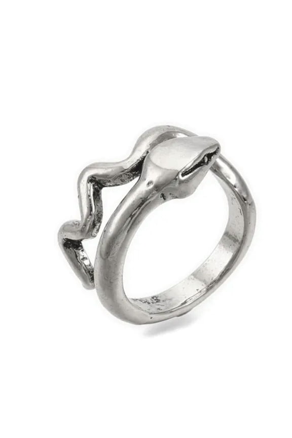 Alloy Cuff Finger Ring Snake Antique Silver Black Size 7 Adjustable 17mm P466-Silver