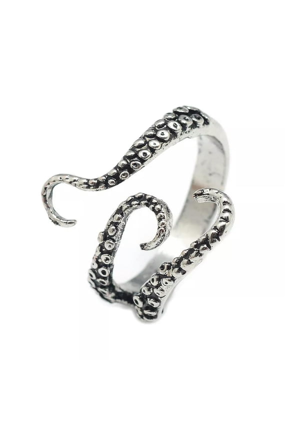Alloy Cuff Finger Ring Squid Antique Silver Size 8 Adjustable 18mm P415-default