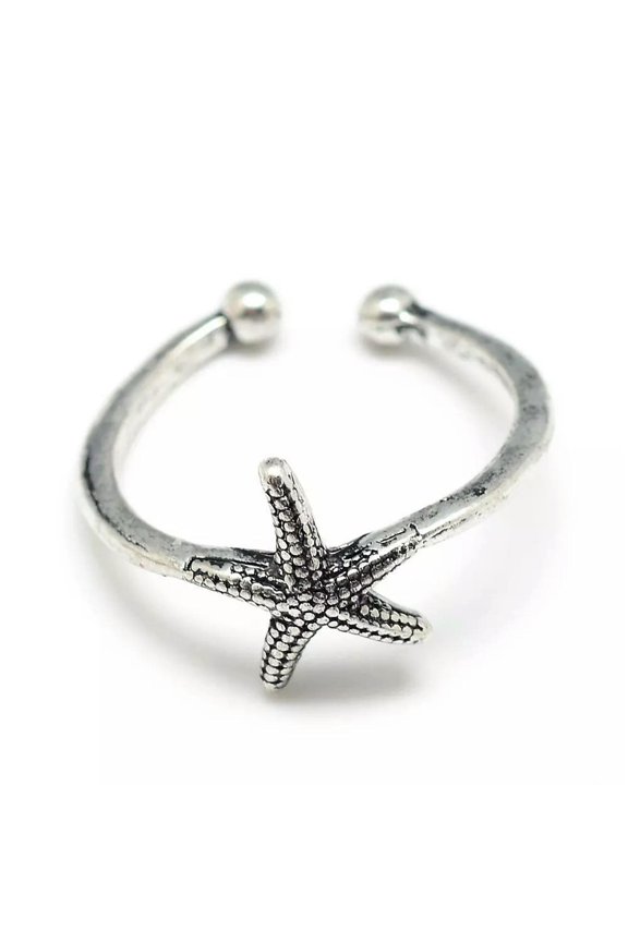 Alloy Cuff Finger Ring Starfish Antique Silver Size 7 Adjustable 17mm P420-default