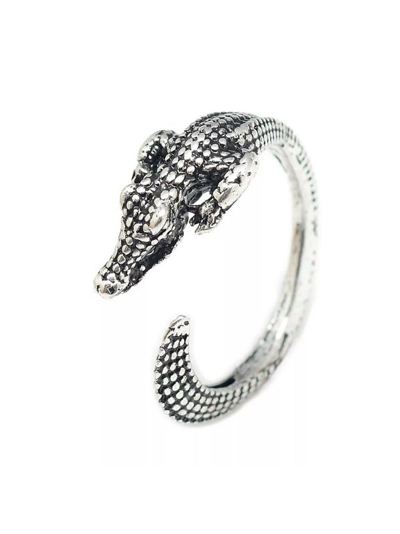 Alloy Cuff Ring Crocodile Adjustable Antique Silver Size 8 Adjustable 18mm P421-default