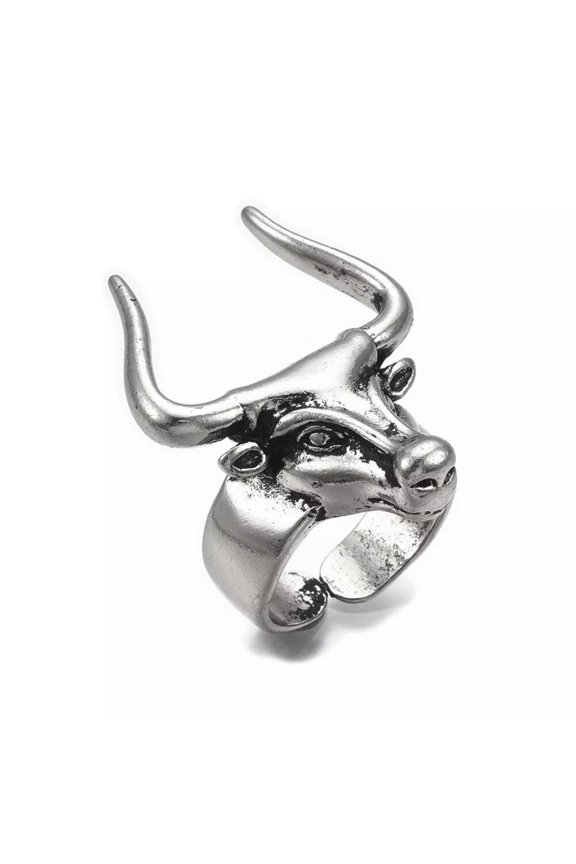 Alloy Cuff Ring Wide B Ring Bull Antique Silver Size 9 Adjustable 19.5mm P449-default