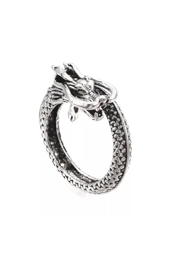 Alloy Cuff Ring Wide B Ring Dragon Antique Silver Size 9 Adjustable 19.5mm P451-default