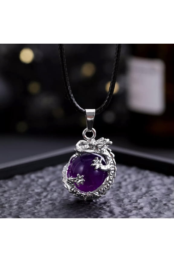 Amethyst Gems Dragon Ball Necklace Magic Reiki Healing Amulet-default