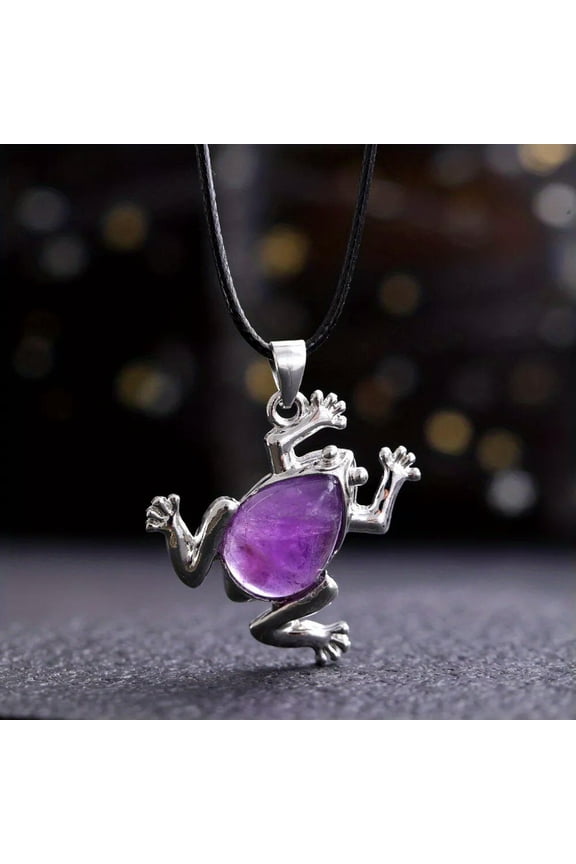 Amethyst Gems Frog Crystal Necklace Magic Reiki Healing Amulet-default